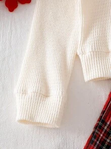 Genkimix Kids 女童可爱红色格子蝴蝶结上衣和阔腿格子裤套装 - 杏色 - 查看 3