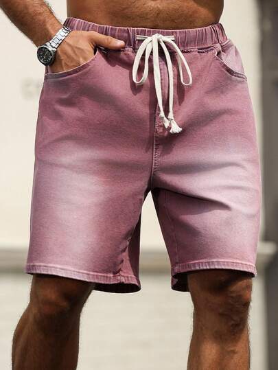 Manfinity Homme Herren Große Größen Lässig Washed Kordelzug Taille Denim Shorts