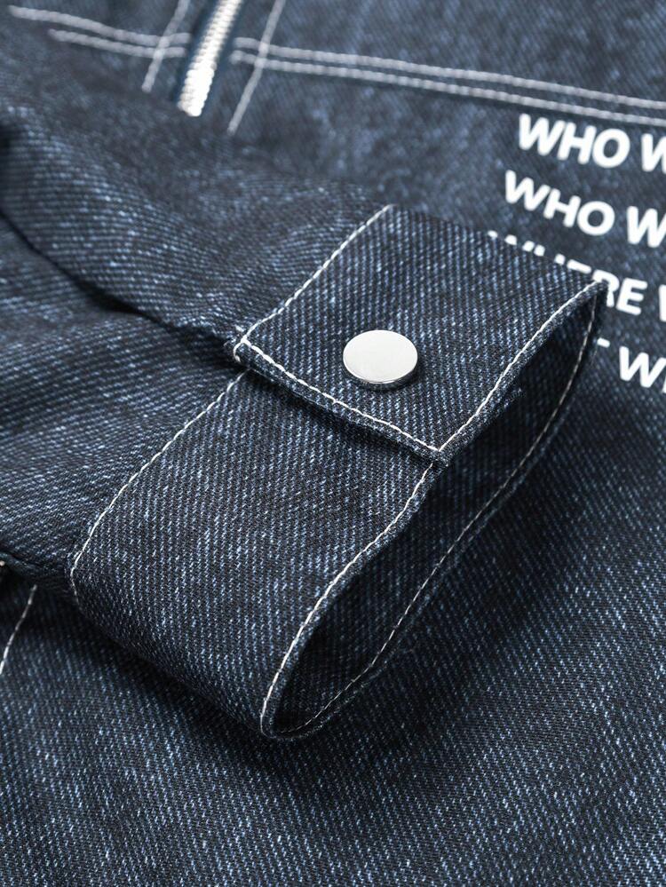 Manfinity EMRG Chaqueta casual con cierre de cremallera de manga larga, estilo de calle para hombres, otoño - Azul - Añade 7