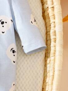 SHEIN 2pcs/Set Newborn Baby Unisex Cartoon Bear Print Long Sleeve Jumpsuit With Hat, Suitable For Daily Wear, Birthday Party, Photography In Spring, Summer, Autumn, Winter Fall - Baby Blue - View 6