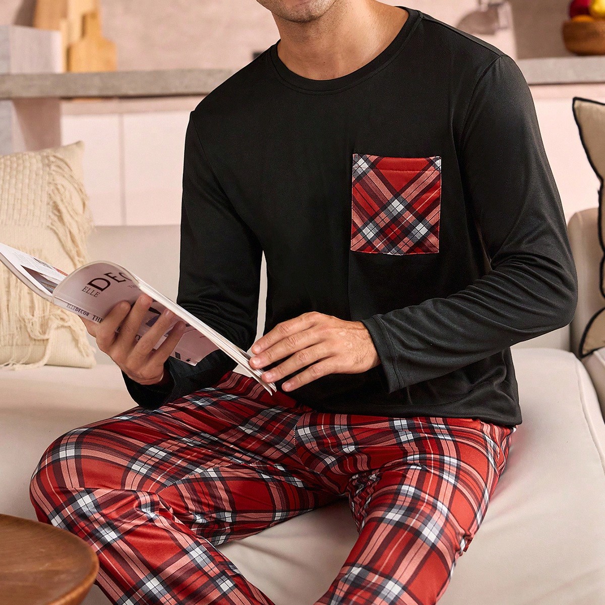 Conjunto de pijama para hombre de talla grande (top de manga larga y pantalones, 2 piezas)