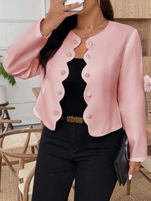 SHEIN Clasi Chaqueta elegante de doble botonadura de unicolor para talla grande - Rosa - Ver 1