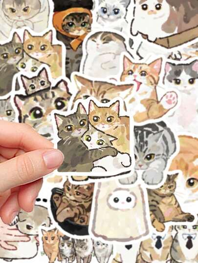 SHEIN 50 Piezas de Pegatinas Lindas de Gatos - Pegatinas Decorativas para Portátil, Cuaderno, Funda de Teléfono Celular