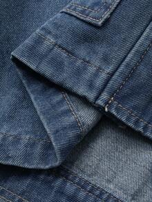 DAZY 女式宽松牛仔夹克，有领，有大口袋 - 藍色 - 查看 7
