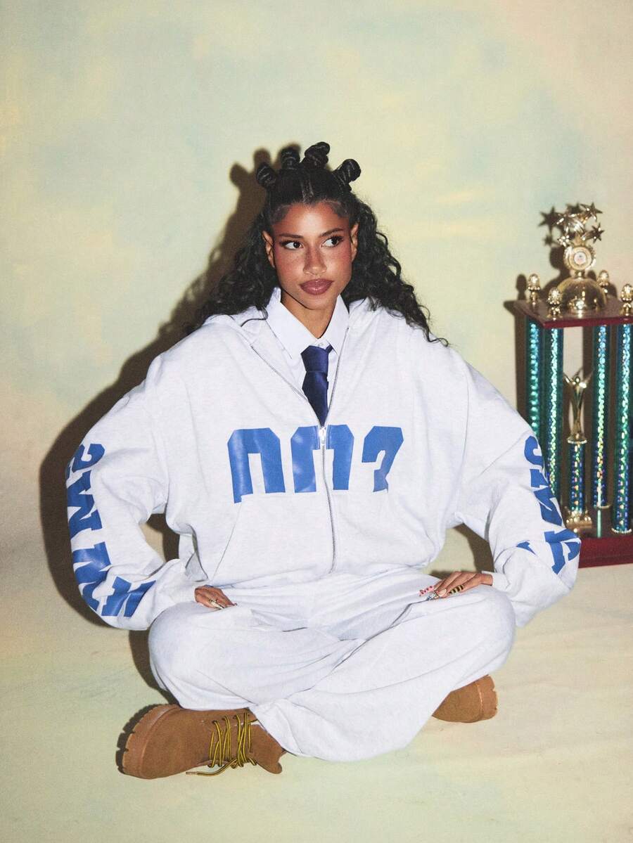 SUMWON WOMEN Pantalon de jogging ample avec numéros de varsité d'université, jambes larges, coupe ample, chaud pour l'hiver, ample et confortable, mode streetwear, graphiques numéro 003