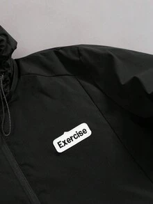 Manfinity EMRG Chaqueta con capucha casual y versátil con estampado de letras para hombres, primavera/otoño - Negro - Ver 6