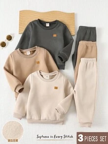 Cozy Pixies 6pcs Baby Boy Soft Knit Jacquard Crew Neck Long Sleeve Sweatshirt And Elastic Waist Pants Set Baby Winter Sets Baby Casual Sets Mocha Baby Clothes Neutral Baby Clothes Fall