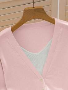 Franclia 新款轻薄圆领套头毛衣，修身剪裁，短款粉色开衫，简约设计，清新优雅，通勤百搭，春秋季 - 淺粉色 - 查看 4