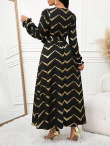 SHEIN Lady Casual Cinched Waist Cinched Waist V-Neck Long Sleeve Dress For Women