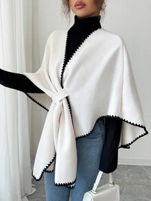 Rafferiza 新款优雅秋冬披肩多功能斗篷女士羊毛布女士秋季搭配外套 - 杏色 - 查看 6