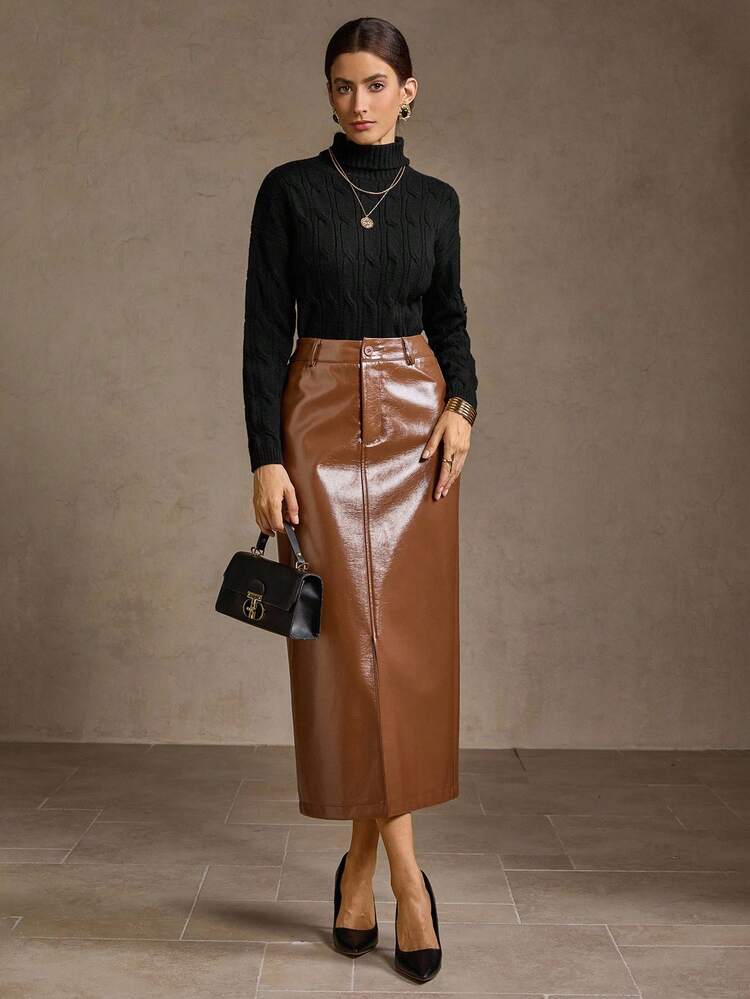PU LEATHER SPLIT SKIRT
