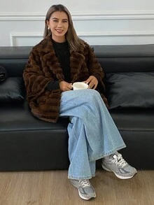 DAZY 厚绒毛领优质女士冬季外套夹克蓬松大衣 - 棕色 - 查看 14