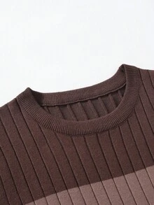 Calvornis Men's Contrast Color Crew Neck Long Sleeve Sweater, Casual Everyday Wear, Fall Winter - Multicolor - View 5