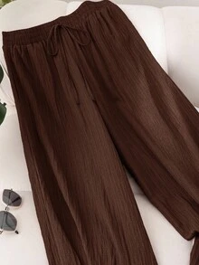 CosyJoli Plus Size Women's New Spring Summer Business Casual Woman Beach Valentine Day Style Fashion Commuting Elegant Wide-Leg Trousers, Beach Vacation College Students Valentines Summer Pants - Chocolate Brown - View 3