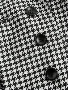 SHEIN MOD Bộ vest và chân váy họa tiết răng sói đen trắng cài hai hàng khuy mùa thu dành cho nữ - Đen và trắng - Xem 7