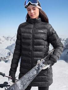 In My Nature Chaqueta deportiva de mujer con cuello alto, manga larga, cierre frontal con cremallera y estampado de letras, para invierno - Negro - Ver 1