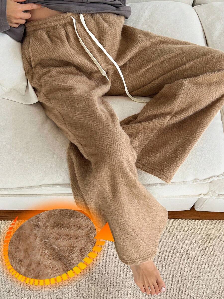 DAZY Women's Thick Thermal Lined Lounge Pants For Winter, Fall Pajama - Khaki - View 1