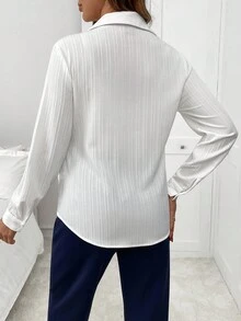 SHEIN 孕妇休闲纯色系腰衬衫 - 白色 - 查看 2