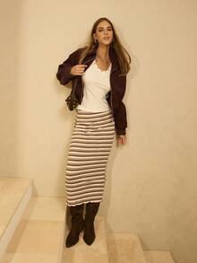 Aralina 简约条纹休闲日常百搭修身女式半身裙 - 彩色 - 查看 6