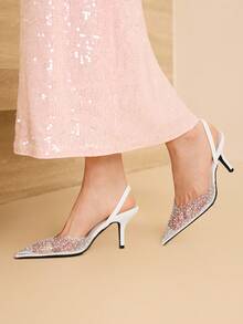 MOTF Tacones de aguja con malla y strass para mujer, ideales para fiestas, adecuados para Halloween - Blanco - Ver 7