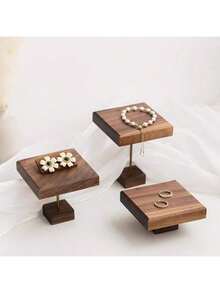 1 Stück Holz Schmuckorganizer, 10X10CM Nussbaum Armband Halskette Ständer, 5/9/12CM hoher vertikaler quadratischer Spielzeug Modell Regal Regal, Heimdekoration Ständer - Verschiedenfarbig - Übersicht 7