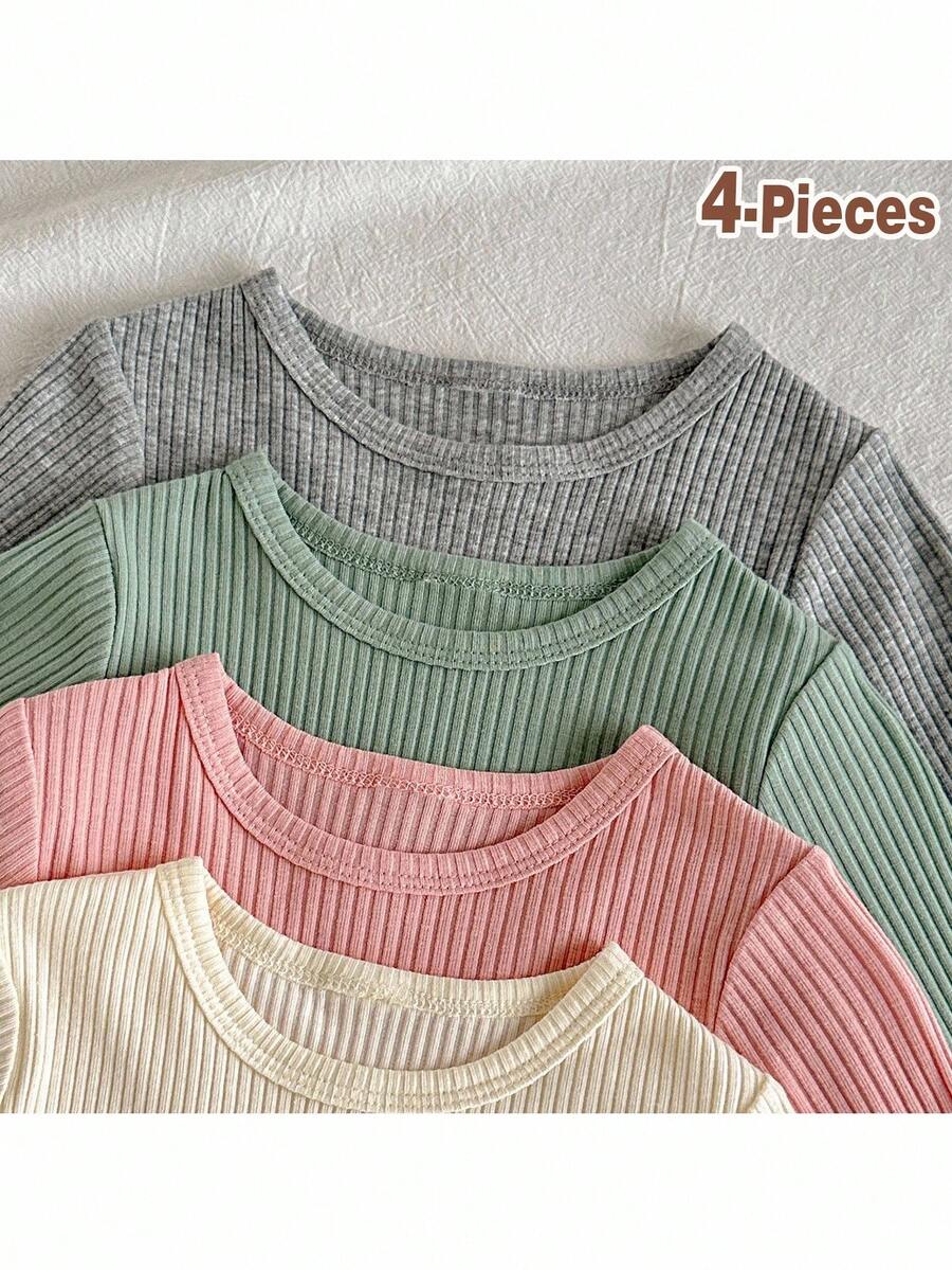 Loomiva 4 Stücke/Set Baby- und Kleinkind Tops Set in unifarbener Passform, bequem und alltagstauglich, unisex