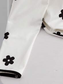 GlowEve Pull décontracté à col rond, manches raglan, tricot côtelé, patchwork, motif floral ajouré et clous à la mode pour femmes en automne - Noir et Blanc - Voir 4