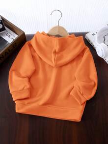 1pc Young Boys' Casual School Comfortable & Fashionable Simple Practical Soft Breathable Embossed Hoodie, Suitable For Daily Wear, School, Outdoor, Sports, Spring & Summer Orange Hoodiehoodie For Kids Boyhoodie For Kids Boys,In Fall/Winter