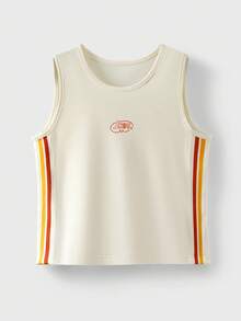 JNSQ Back To School Tween Girls' Letter Print Round Neck Sporty Tank Top, Suitable For Early Autumn Daily Wear, Outdoor Activities, Vacation, Street Style, Party And Leisure - Apricot - View 5