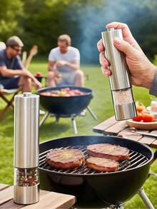 JMMO 1 件电动盐和胡椒研磨机，自动单手操作可调节不锈钢研磨机，自动胡椒研磨机，电子可调节胡椒研磨机，适用于厨房工具（不含电池） - 銀色 - 查看 2