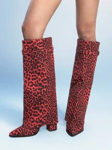 Sugerpunk 女士搭扣豹纹中高跟及膝靴 - 彩色 - 查看 6