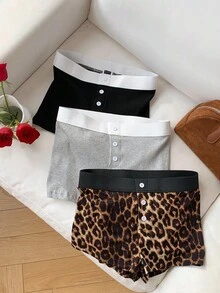 Comfortcana Quần short thoáng khí họa tiết da báo Colorblock dành cho nữ - Nhiều màu - Xem 6