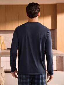 Manfinity Underwear&Sleepwear Basics Men's Round Neck Long Sleeve Casual Homewear Top, Fall Sleep Wear, Winter