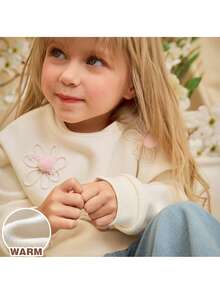 Loomiva 少女花卉图案针织柔软圆领长袖套头衫 - 白色 - 查看 1