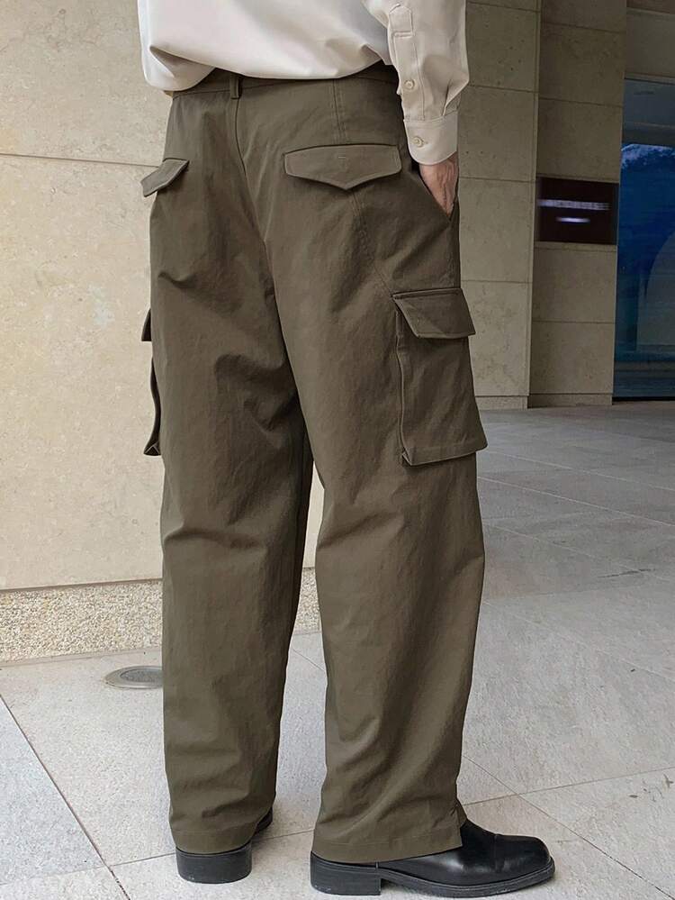 Autumn Cargo Pocket Design Adjustable Hem Men's Pants, Brown