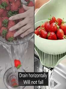 SHEIN A Double-Layer Fruit And Vegetable Washing Basin For Household Kitchen, A Rotatable Filter Basket For Washing Vegetables, A Draining Basket For Draining Water Without Dropping, And A Household Fruit Plate For Living Room - Multicolor - View 6