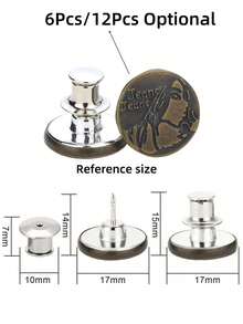6颗/12颗牛仔裤纽扣替换套装 17mm 免缝金属纽扣维修套装 无钉可拆卸牛仔裤纽扣替换组合装 情人节 婚礼 生日 纽扣 缝纫 缝纫用品 缝纫配件 工艺用品 DIY 成人工艺品 - 銅色 - 查看 2