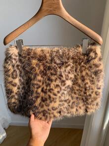 Comfortcana Women's Y2K Leopard Faux Fur Mini Skirt Leopard Print Faux Fur Skirt Halloween Costumes Leopard Skirt Cheetah Skirt,Cheetah Print