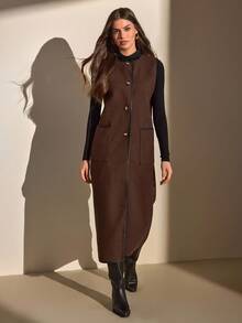 CLARA VERO Women Solid Color Button And Pocket Detailed Long Dresses - Chocolate Brown - View 4