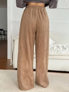 DAZY Women's Thick Thermal Lined Lounge Pants For Winter, Fall Pajama - Khaki - View 2
