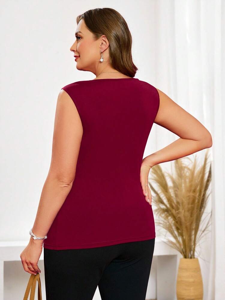 Valentine's Day Plus Size Women'S Draped Neck Tank Top,Spring/Summer/Vacation