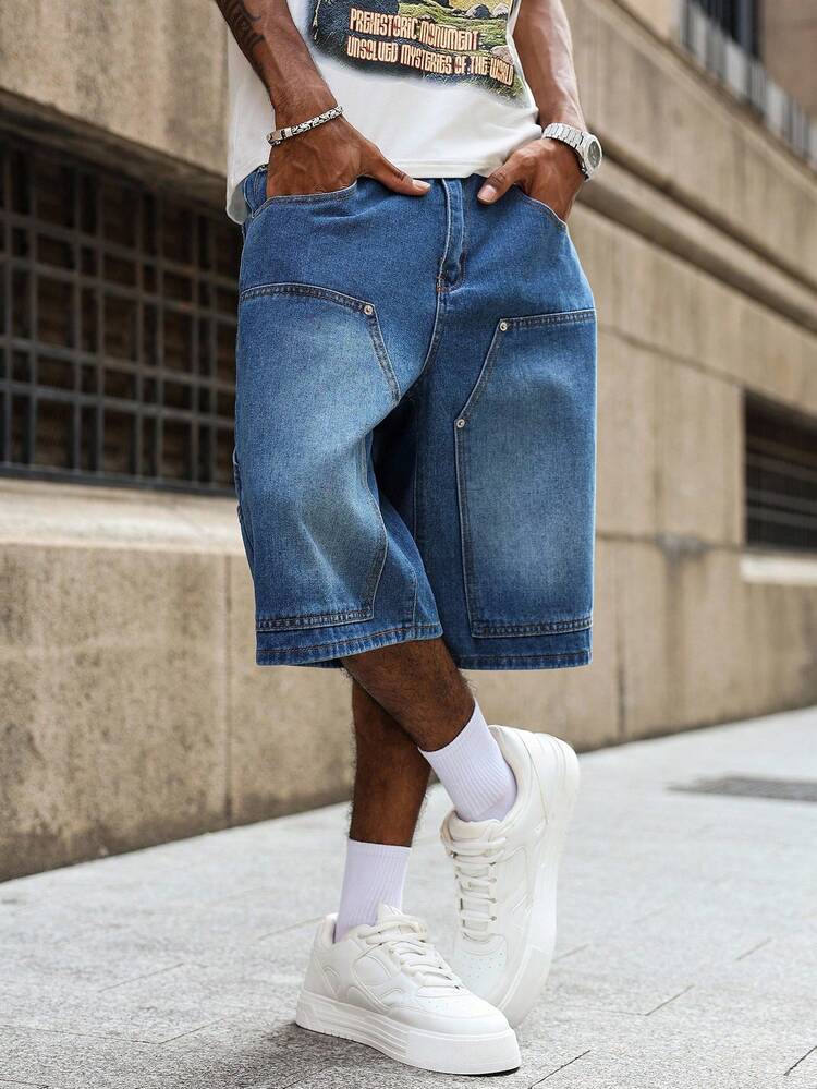 PAVTROS Herrshorts med fickor och streetstyle-mönster - Blå - Visa 6