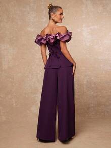 Lumalex 秋冬季聚会宴会低调奢华复古闪耀假日派对狂欢节郊游度假热门户外丰富层次婚礼季宴会成人礼一套露肩夸张欧根纱腰部修身宽松女式两件套奢华舞会证件照宰牲节派对新年 - 紫色 - 查看 8