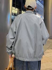 Manfinity Hypemode Loose Fit Men's Buckled Flap Pocket Drop Shoulder Jacket, Fall - Grey - View 2