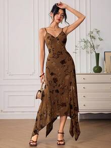 EastFlair 女式优雅花卉印花不对称下摆无袖连衣裙，夏季 - 彩色 - 查看 1