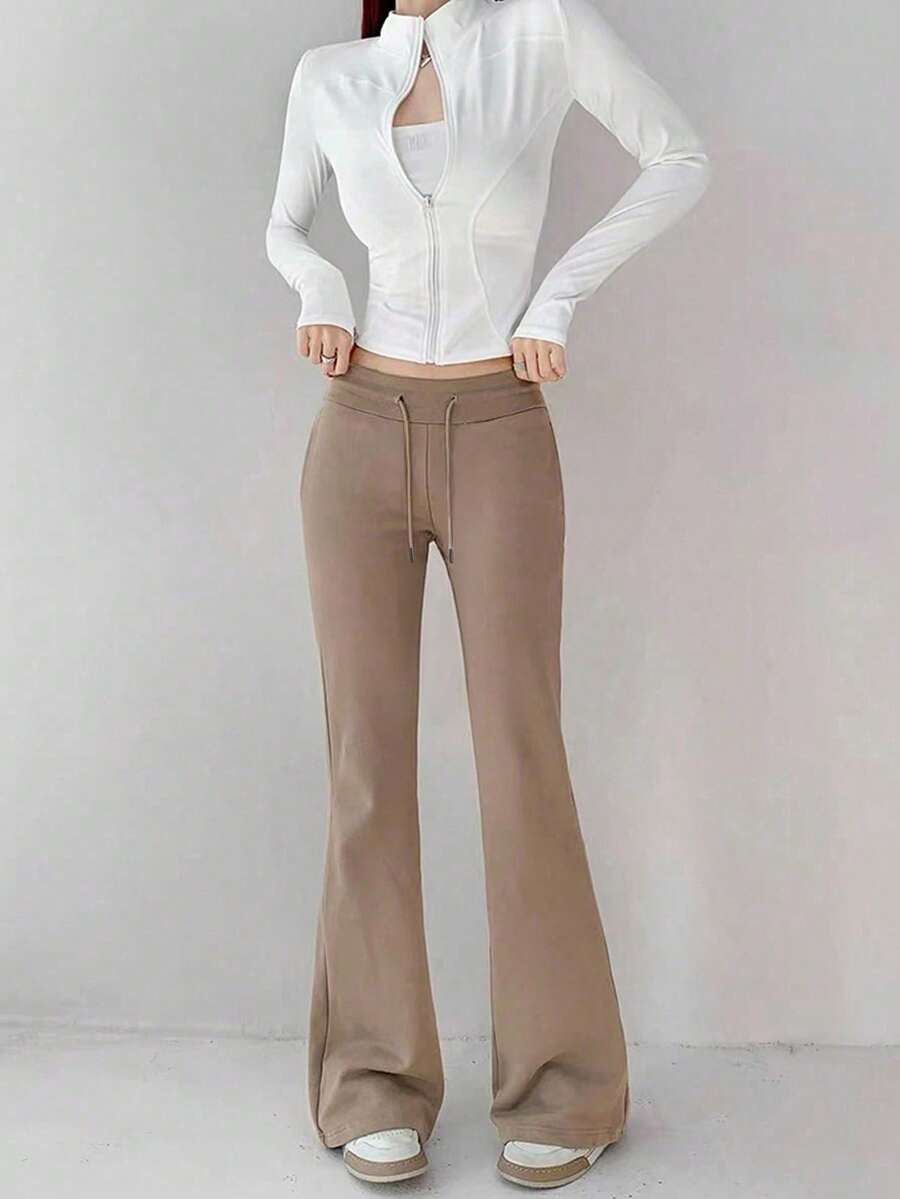 INAWLY Women's Drawstring Waist Flared Pants Graduation,Back To School Outfits,Graduation,Teacher Outfits For Women,Back To School - Khaki - View 1