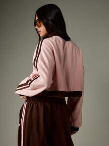 MISSGUIDED Zip Through Sweatshirt With Contrast Stripes And Ribbed Cuffs For Casual Everyday Wear - Pink - View 2