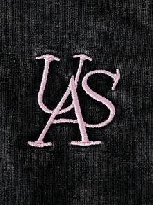 SHEIN Playful Pals Girls Young Girl New Black Washed Casual Loose Playful Cute English Embroidery Zip-Up Knit Denim Top @ Casual Loose Embroidered Wide-Leg Denim Pants Set, Suitable For Daily Wear, Simple And Fashionable Fall Winter - Black - View 5