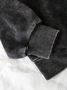 SHEIN Playful Pals Girls Young Girl New Black Washed Casual Loose Playful Cute English Embroidery Zip-Up Knit Denim Top @ Casual Loose Embroidered Wide-Leg Denim Pants Set, Suitable For Daily Wear, Simple And Fashionable Fall Winter - Black - View 8