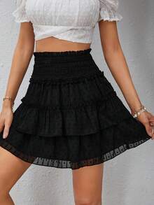 Soleia Swiss Dot Ruffle Trim Chiffon Skirt - Black - View 4